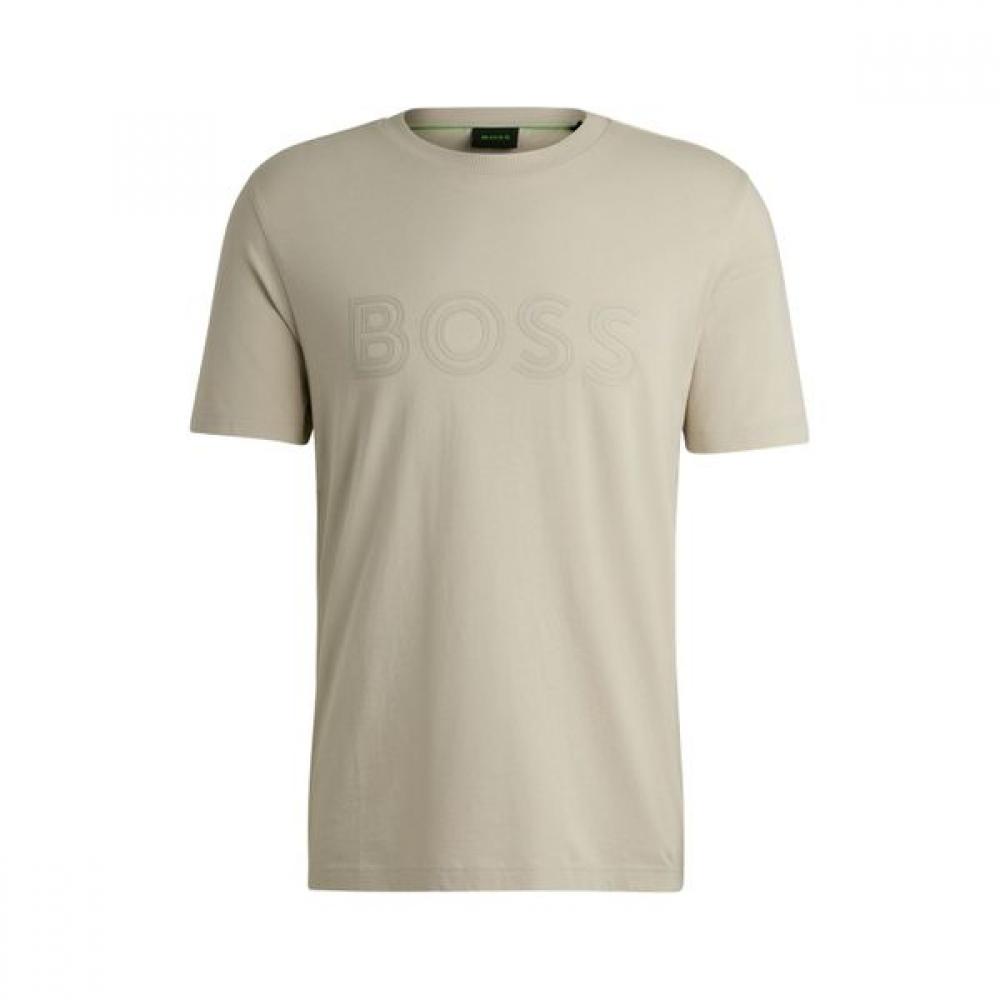 Boss Regular FiT Logo ArTwork CoTTon Jersey T shirT lighT Beige 50519358271 S