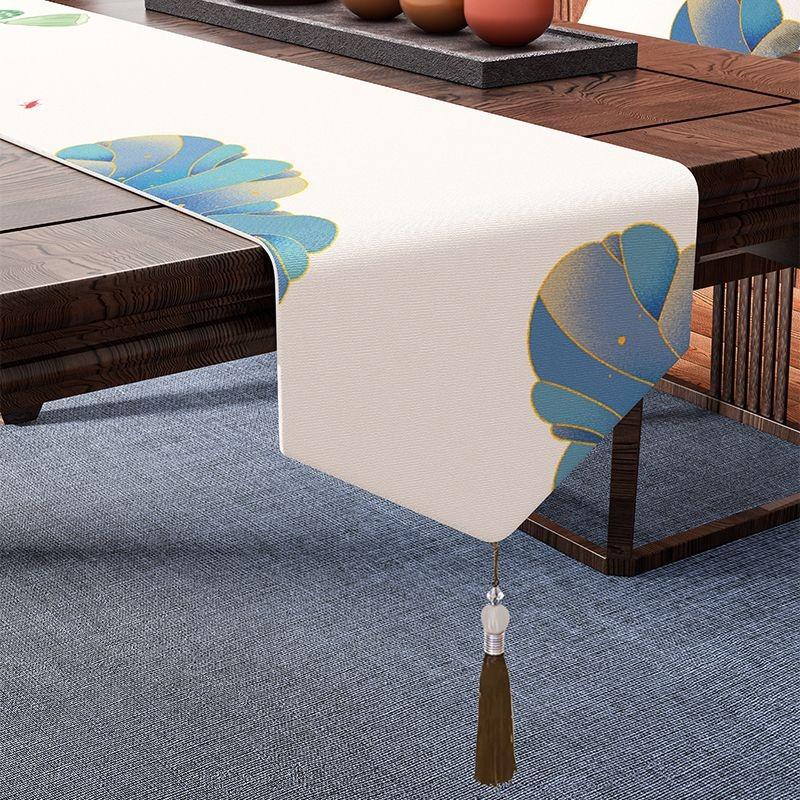 Camino de Mesa Impermeable de Alta Gama Tejido de Lino Algodón Seleccionado Decorativo Mantel para Mesa de Té TV con Borlas Dorado Caminos de Mesa