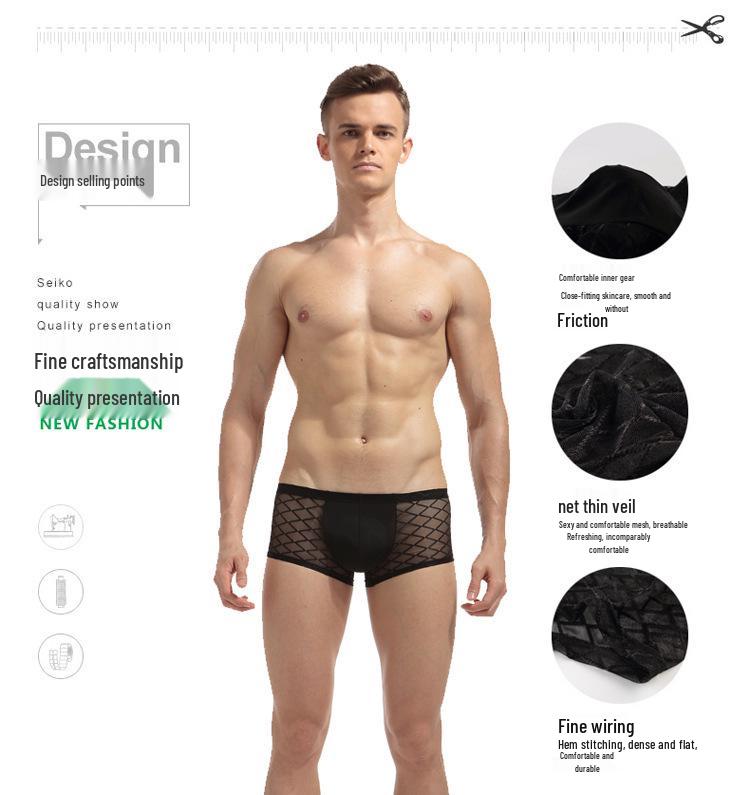 Men's Large Mesh Breathable Erotic Boxer Briefs