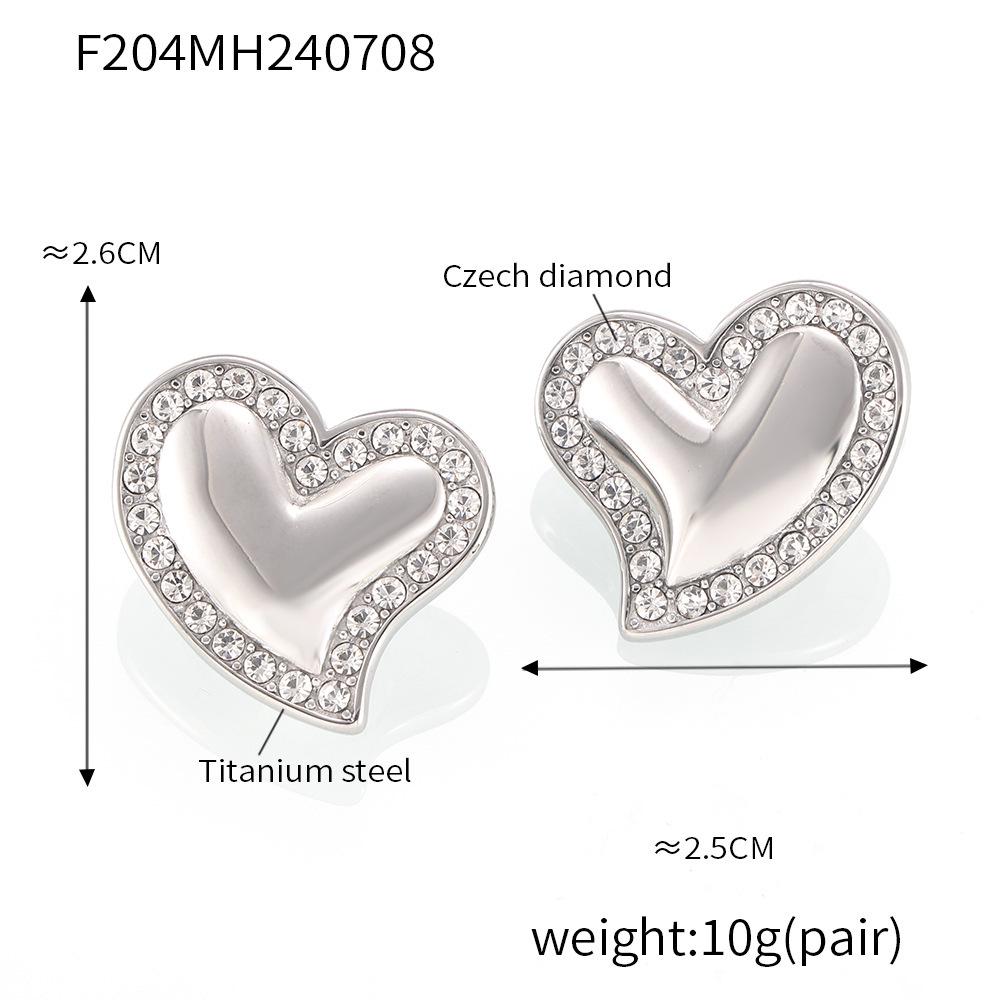 

Европейские и американские трансграничные серьги-пусеты из титановой стали с 18-каратным золотом и бриллиантами в форме персикового сердца - Универсальная женская модная бижутерия.