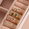 Anelli Asimmetrici a Goccia Quadrata con Zirconia Cubica Regolabili per Donna Minimal Lucidi Cristallo Verde Rosa Anello in Acciaio Inossidabile