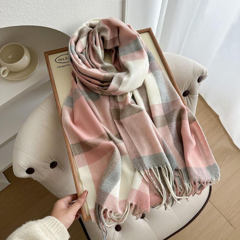 Contrasting color plaid scarf women's winter atmosphere thickened and kept warm imitation cashmere shawl versatile new model