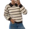 Womens Striped Contrast Color Collar Sweater Loose Casual Long Sleeve Knit Top