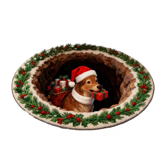 Christmas Santa Gnome Quilted Round Mat Festive Area Rug Non-Slip Backing Door Mat Living Room Bathroom Kitchen Absorbent Mat