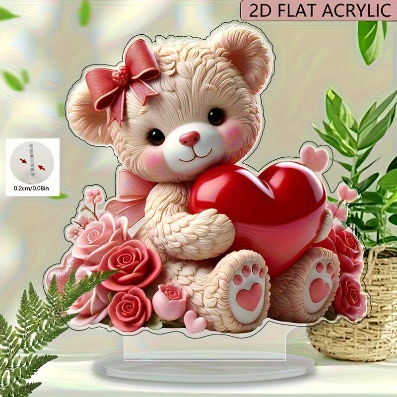 2D Flat Bohemian Teddy Bear & Heart Acrylic Decoration Sign, Floral Design, Suitable for Wall Decoration, Porch, Room, Villa, Accents Home, Hallway, o
