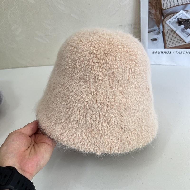 Autumn and winter new rabbit fur knitted bucket hat women's fashion literary warmth straight fisherman hat
