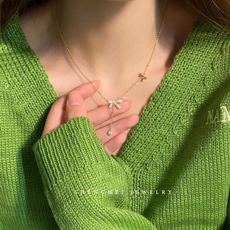 Fashion Design Bow Necklace Female Collarbone Chain Temperament Sweet Early Spring Choker Neck Chain