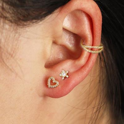 2 pièces en acier inoxydable coeur croix petite oreille boucles d'oreilles pour femmes petite lune étoile Helix goujons Tragus Cartilage Piercing bijoux