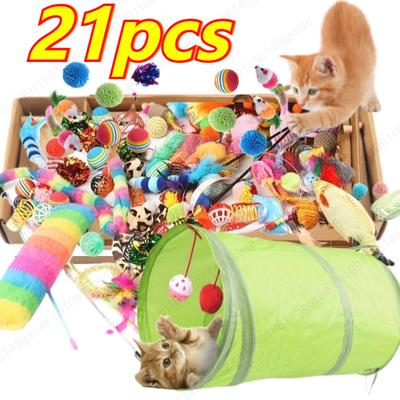 21/14pcs Interactive Cat Toys Pet Cat Toys Combination Set Kitten Toys Variety Pack- Cat Toy Sisal Mouse Bell Ball Cat Supplies