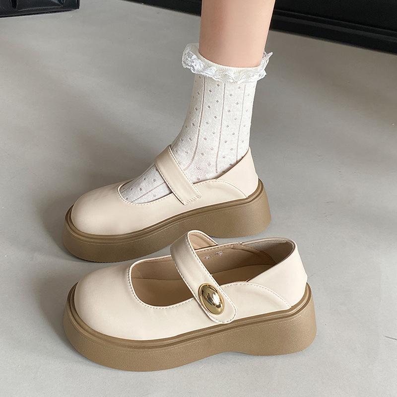 French small leather shoes women's 2025 spring new retro platform Mary Jane Love thick heel round head British style single shoes