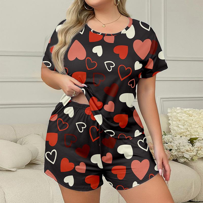 

летние большие размеры 3XL 4XL 5XL с короткими рукавами и шорты пижамный комплект повседневный свободный мультяшный принт белый пижама для женщин комплект одежды для сна домашняя одежда 5XL синий