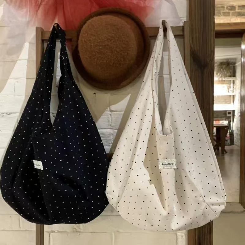 Polka dot canvas tote bag new large-capacity casual versatile commuter women's portable shoulder bag bag
