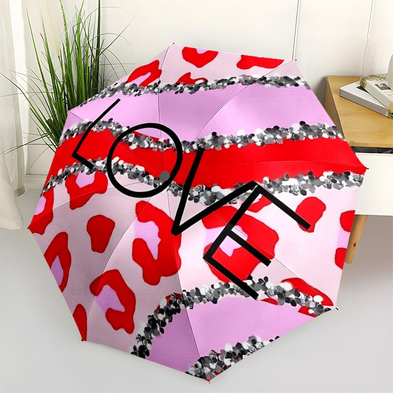 

1pc Love Leopard Automatic Opening/Closing Folding Umbrella with 8 Ribs,Windproof Portable Sunshade Umbrella Holiday gift yy260401073