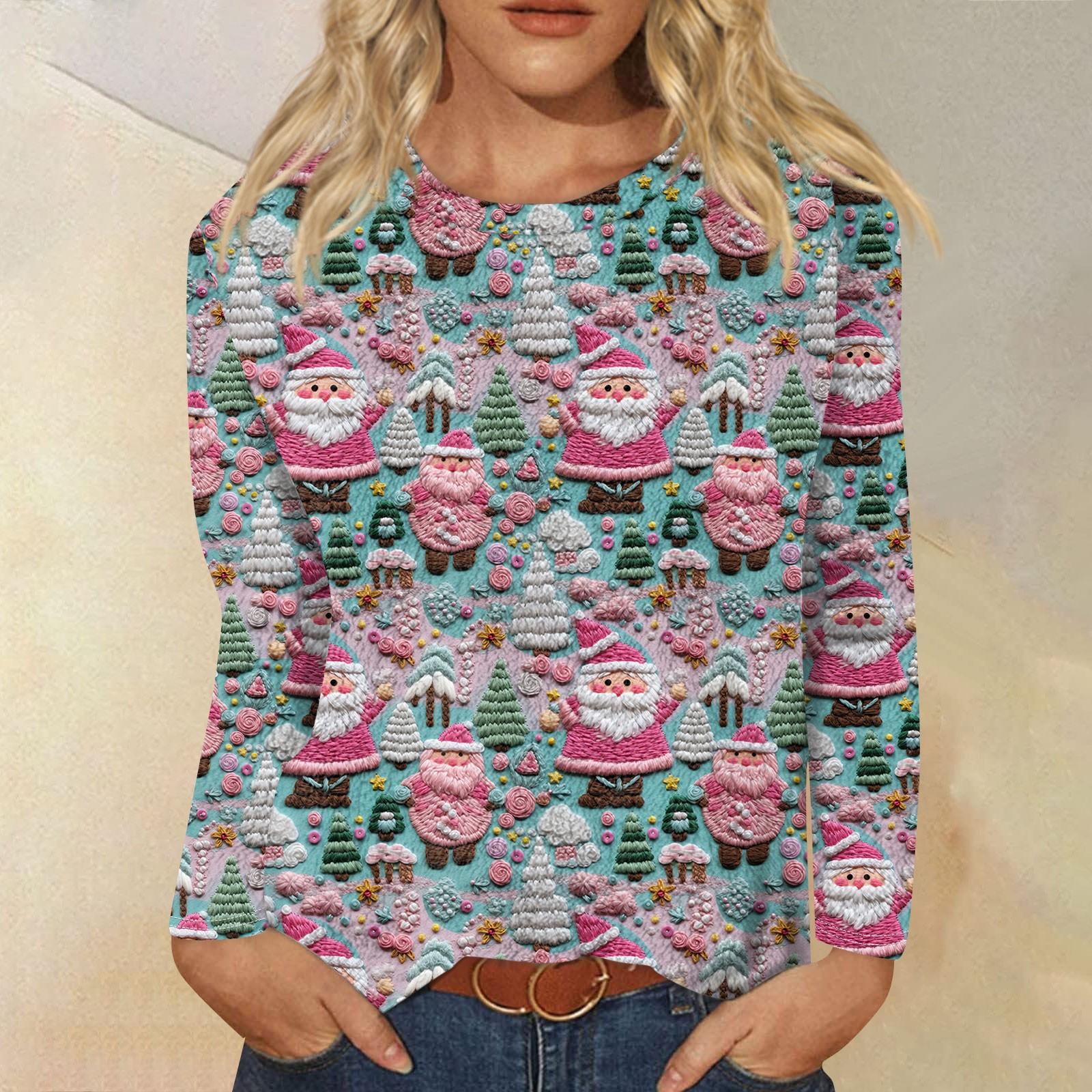 

Женская модная повседневная фланелевая футболка с длинными рукавами и рождественским принтом, с круглым вырезом, фланелевый топ XXL