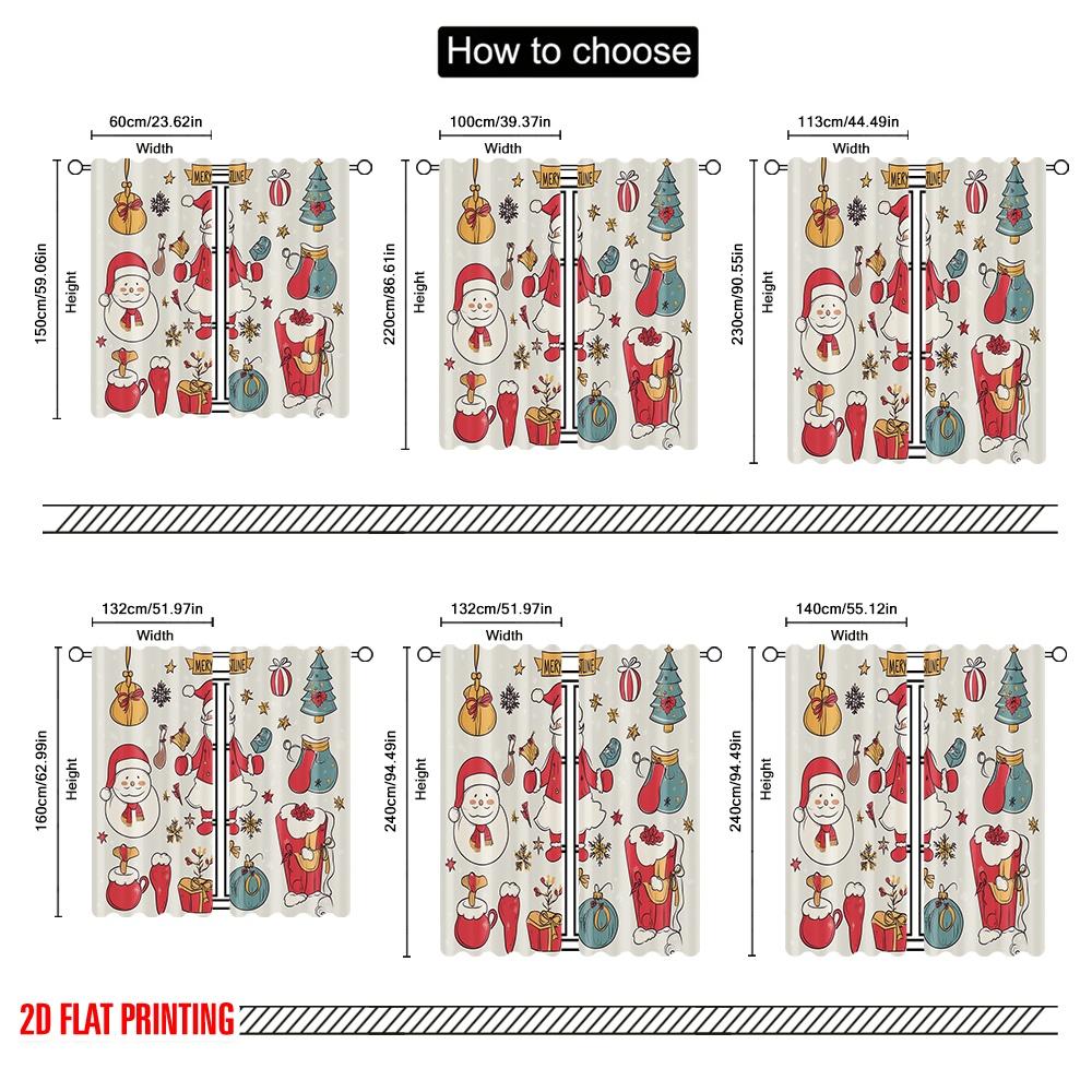 2pcs,2D Plane Printing Window Curtain Christmas Ornaments Merry Christmas Gifts Polyester Fabric (without Rod) Decorations For