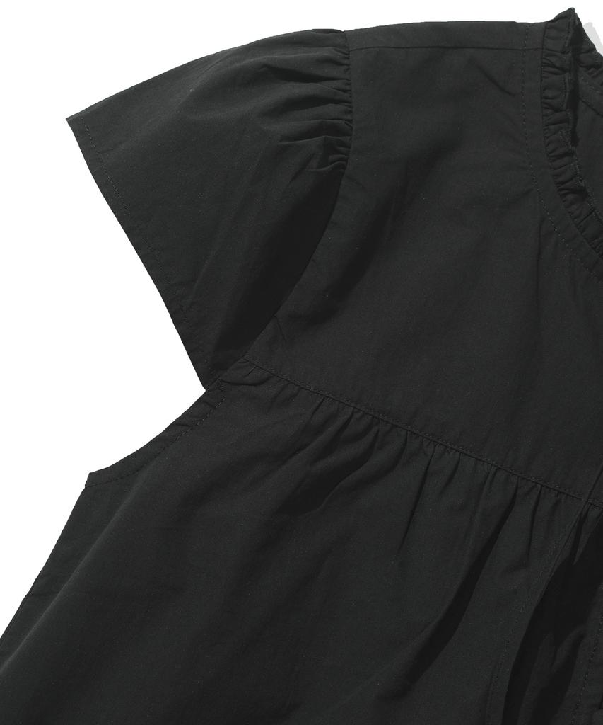 KIIMUIR (Women) Button Cap Sleeve Short Sleeve Blouse_Black