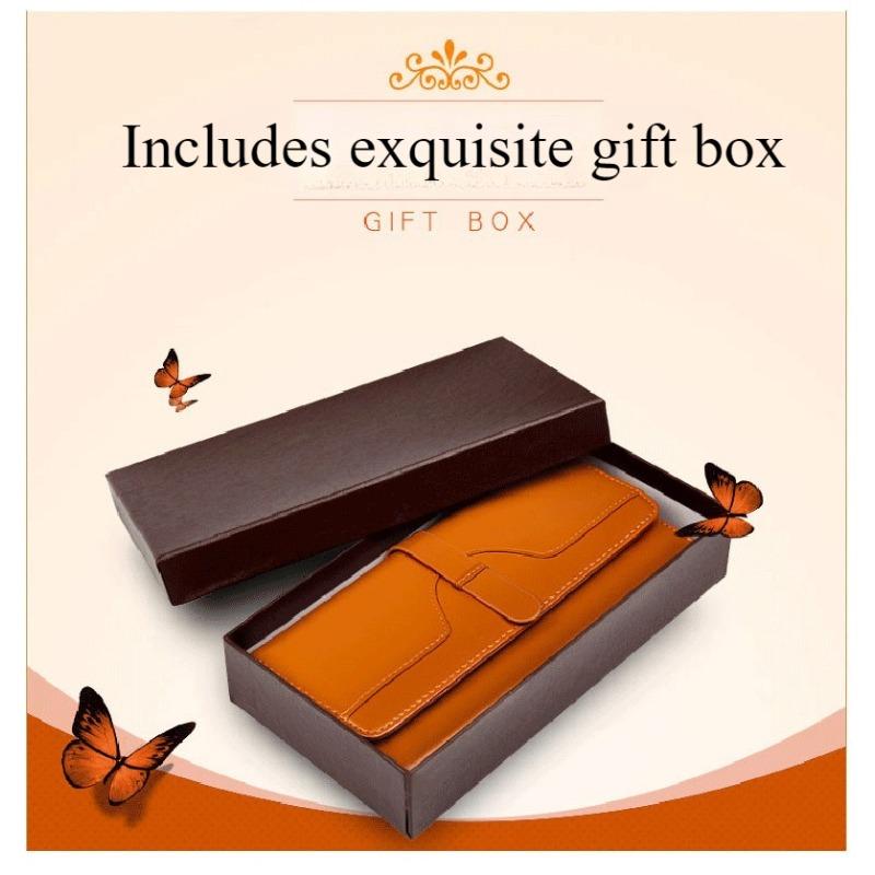 Pure leather three fold women's wallet, long buckle leather, cowhide, multi slot large capacity Korean version women's wallet, leather wallet