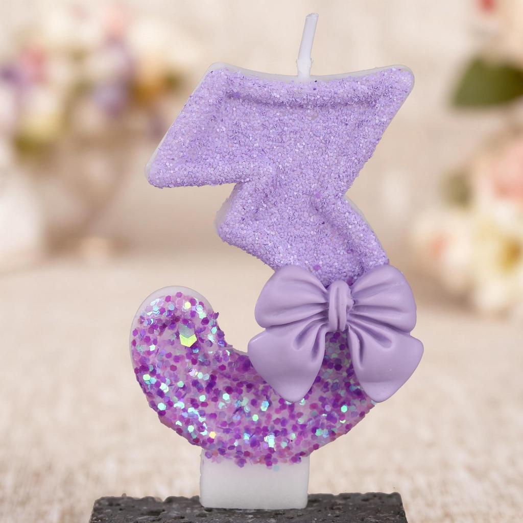 Purple Bow Digital Birthday Cake Candle