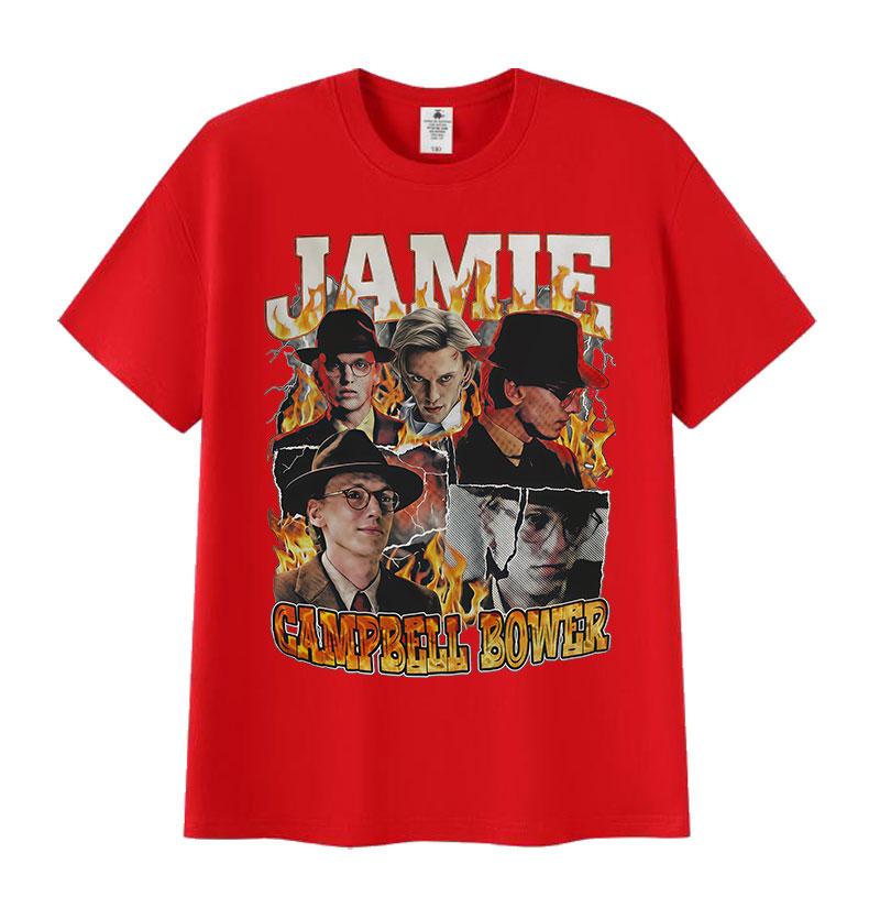 Limitierte Schauspieler Jamie Campbell Bower Grafik T-Shirt Herren Retro Mode Übergroßes Baumwoll-T-Shirt Klassische Gothic-Kleidung T-Shirts