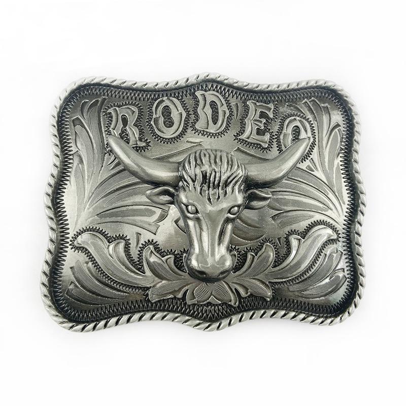 Bull Head Rodeo Pattern Denim Belt Buckle - Ethnic Style Alloy Design