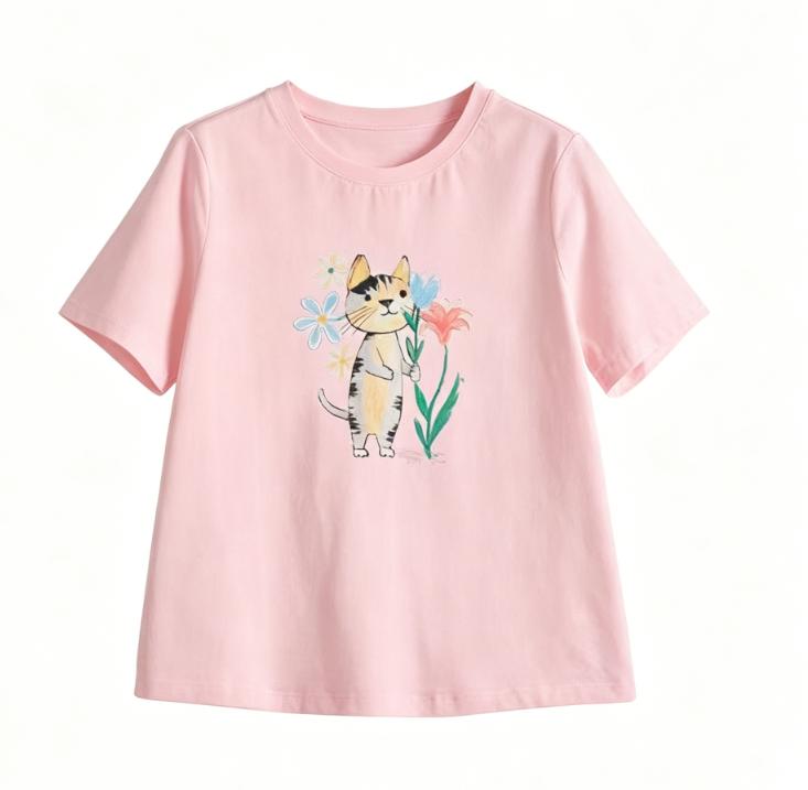 Cute Pet Cat Pattern Printed woWomens Tshirt  A Niche and Luxurious Shortsleeved Top for Summer Casual and Fashionable Wear