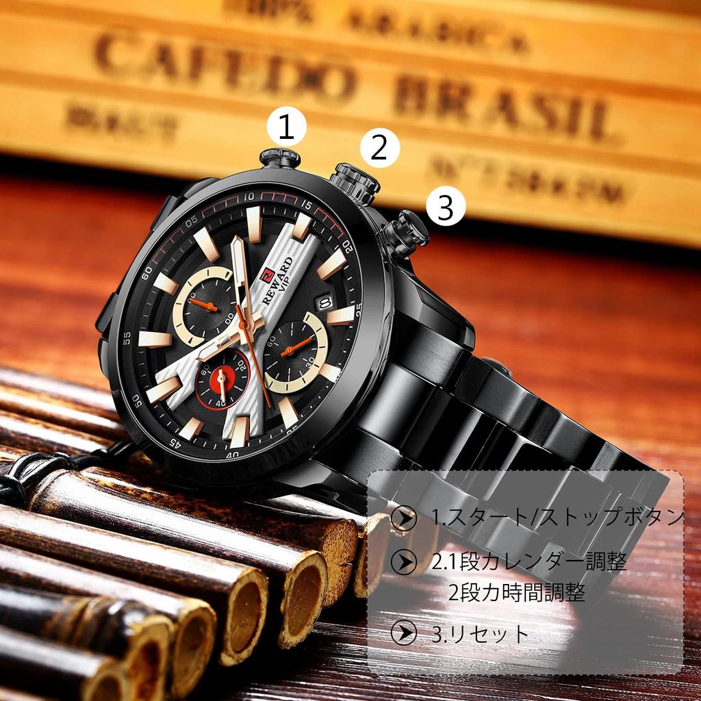 RORIOS Analog Luminous Date Display Waterproof Multifunctional Analog Chronograph Quartz Business Watch Stainless Steel Band Stylish Sports Commuting