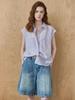 MAXZA Seersucker Striped Cap Sleeve Shirt Blouse