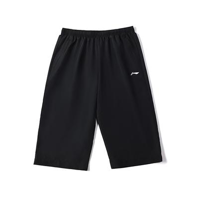 Li Ning Plain Logo Print Casual Seven-Point Sports Pants Men Bottoms Black AKQT025-1