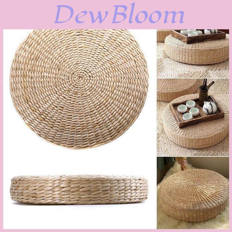 Luxuriöses 40cm rundes Pouf-Tatami-Sitzkissen aus natürlichem Strohmaterial