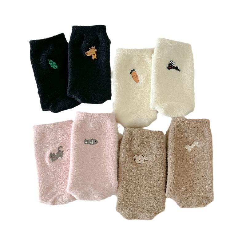 Thickened Australian Velvet Solid Color Medium Tube Socks Children'S Socks Velvet Coffee Color Confinement Socks Casual