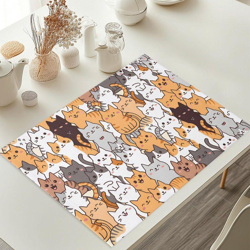 VIKAMA Haustier Katze Thema Platzsets Bunter Cartoon Kätzchen Druck Hitzebeständige Tischmatten für Familientisch Esstisch Heimdekoration