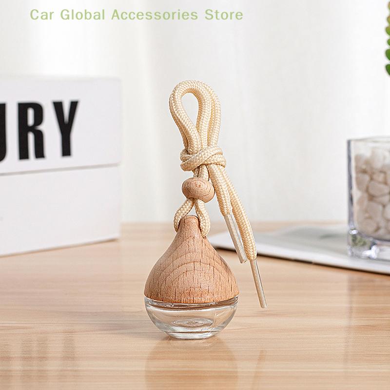6ML Empty Car Air Freshener Pendant Perfume Glass Bottle With Wooden Caps Refillable Car Essential Oil Diffuser Bottle