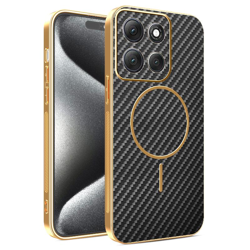 For MOTO G86 G86 Power Electroplated Carbon Fiber Magnetic Fingerprint-resistant Shockproof Phone Case