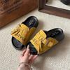 Internet celebrities with the same 2025 spring and summer trend explosion half drag versatile one pedal tassel casual lazy fish mouth slippers