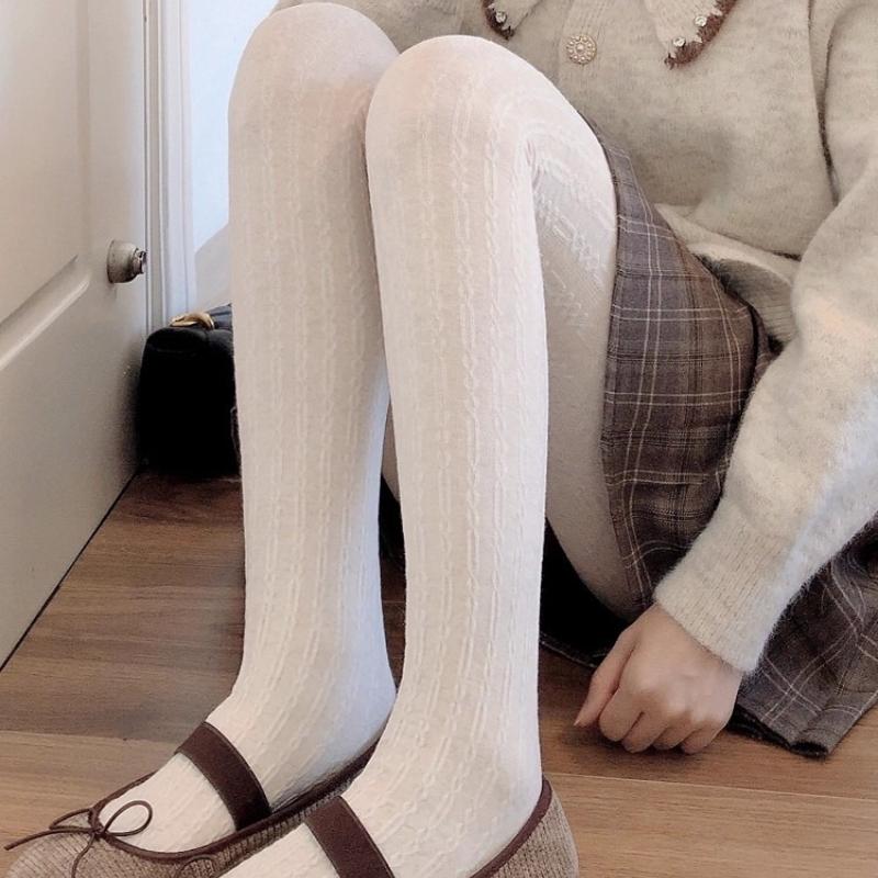 Thermal Vertical Ribbed Knit Tights Vintage Women Slimming Stockings Korean Fashion Underwear For Autumn Winter Cotton Pantyhose