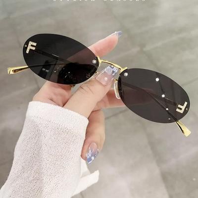 Occhiali da Sole Senza Montatura con Diamanti, Stile Trendy da Celebrità