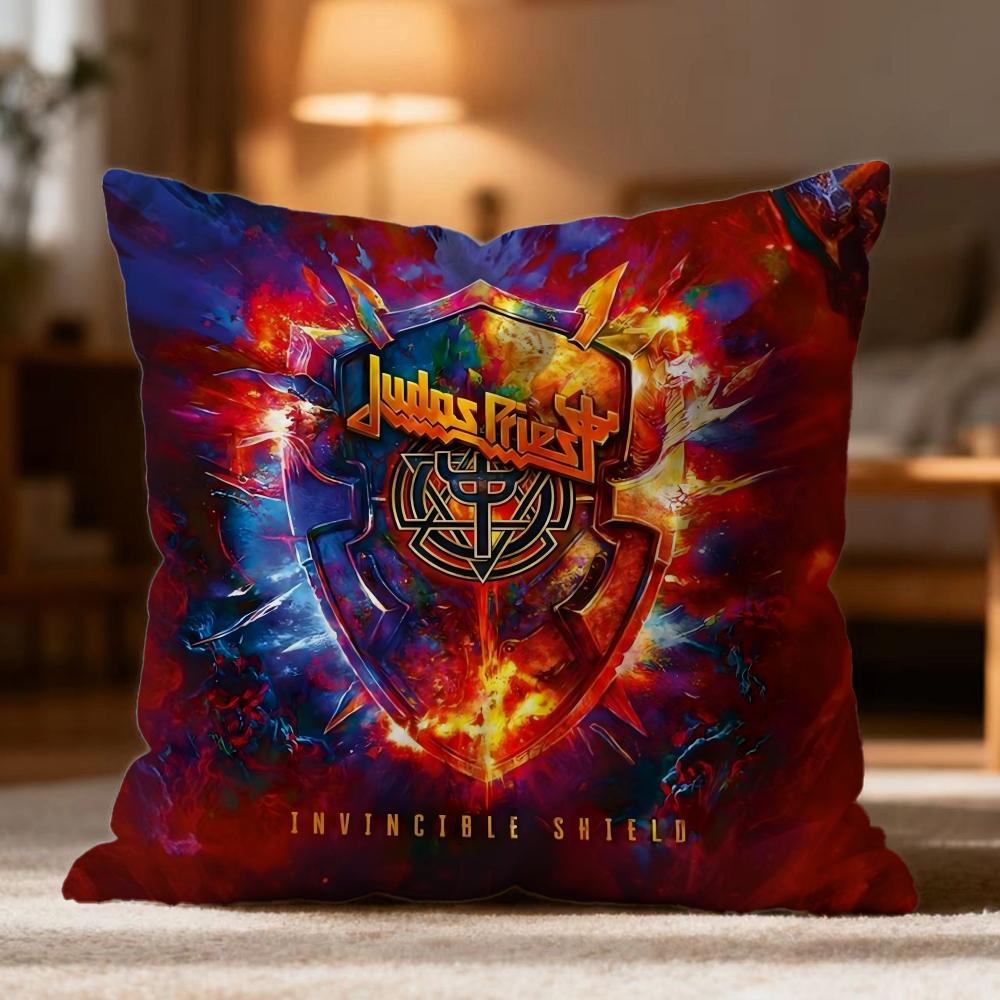 Fashion J-JJudas Priest Cushion Cover Soft Washable Pillow Case Multi-Scene for Couch Bed Travel Office Use