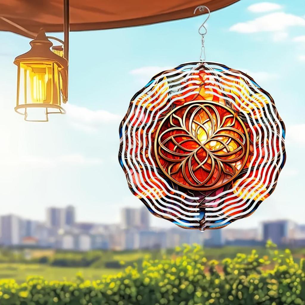 Autumn Celtic Wind Spinner 10 Inch 2D Metal Art Garden Decor Rotating Hook Vibrant Colors Geometric Pattern Indoor Outdoor Housewarming Gift