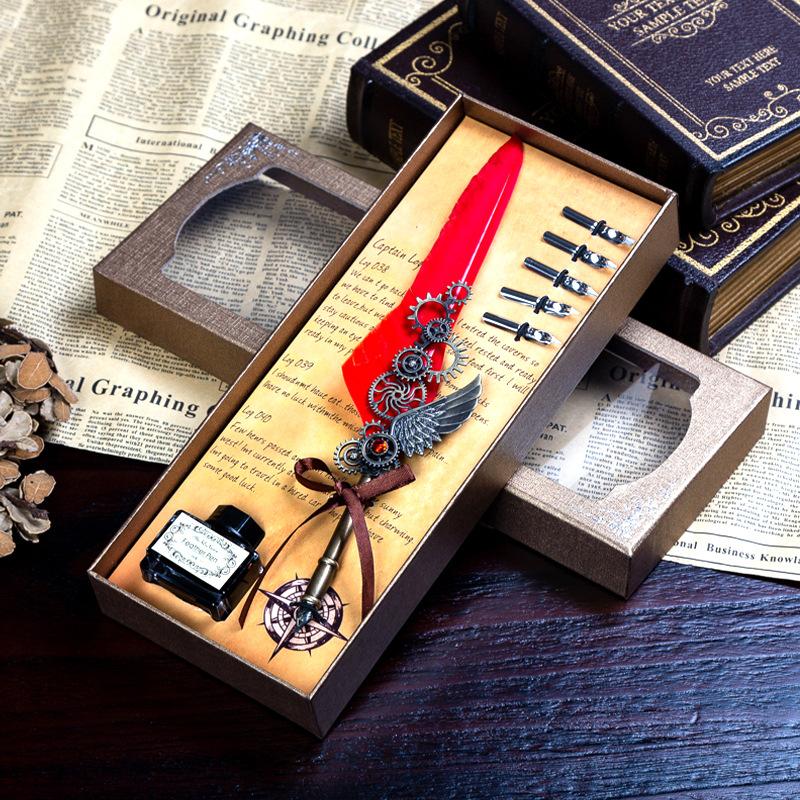 

Синий павлин Механический панк Ветер Крылья Ручка Макательное перо Чернила Рекламная подарочная ручка Перо