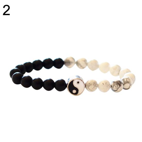 Fashion Classic Round Yin Yang Beads Unisex Bracelet Lovers Couple Jewelry Gift