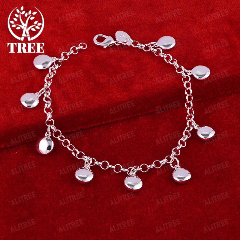 925 Sterling Silver Smooth Solid Round Pendant Bracelet For Women Elegant Fine Jewelry Accessories Engagement Wedding Party Gift