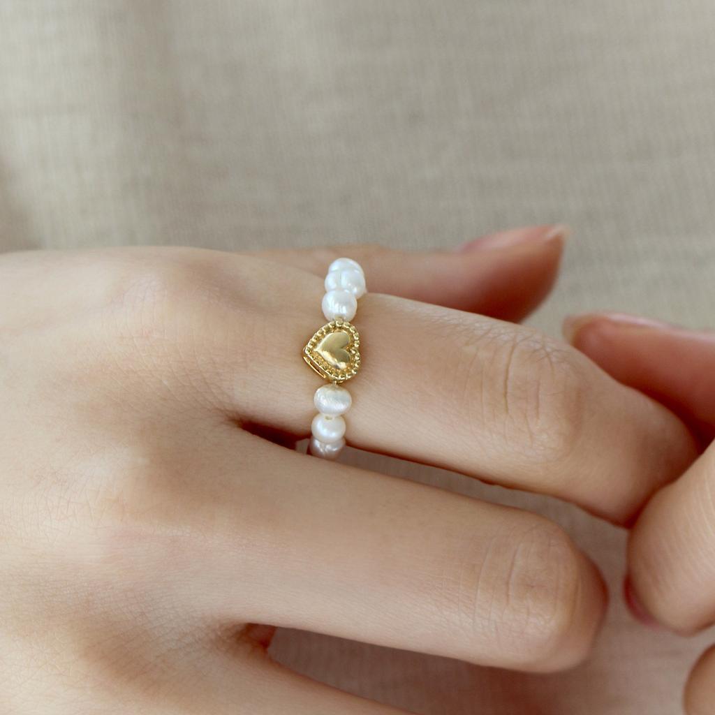 47Bag 925 Silver Freshwater Pearl Heart Ring Lowell