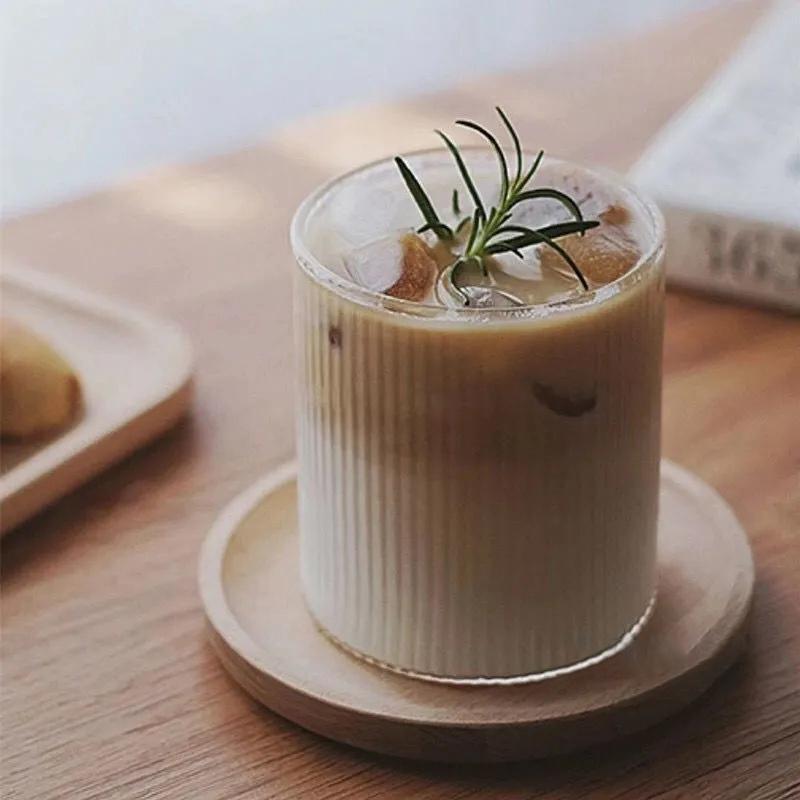 Coffee Glass Cup Japanese Striped Heat-Resistant Milk Coffee  Glass Mug Transparent Water Drinking Cup Kitchen Decor Water Glass
