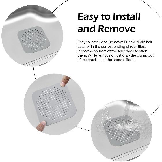 2 Pack Drain Hair Catcher Silicone Bathroom Accessories Square Drain Cover for Shower,Easy To Install Suit for Bathroom,Bathtub,Kitchen, White