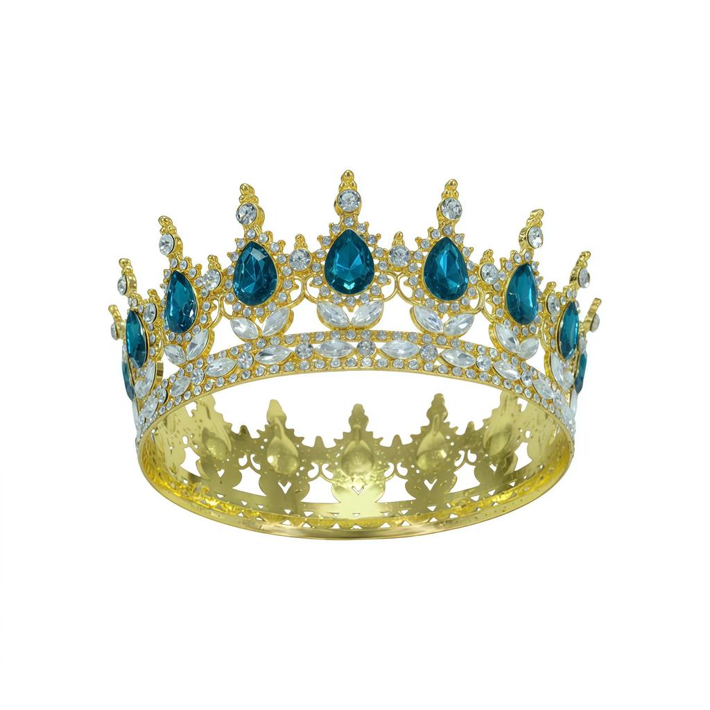 European and American Baroque Bridal Round Crown Party Dance Princess Tiara Birthday Crown Crystal Hair Accessories for Women