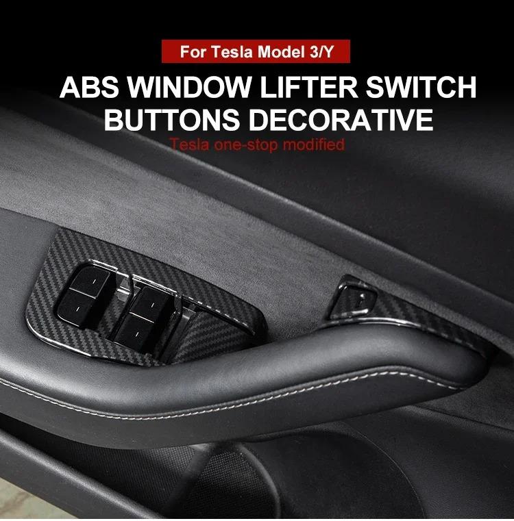 Window Lifter Switch Buttons For Tesla Model 3 Y Cover Trim Frame Sticker Carbon Fiber ABS LHDCar Interior Accessories 2017-2025
