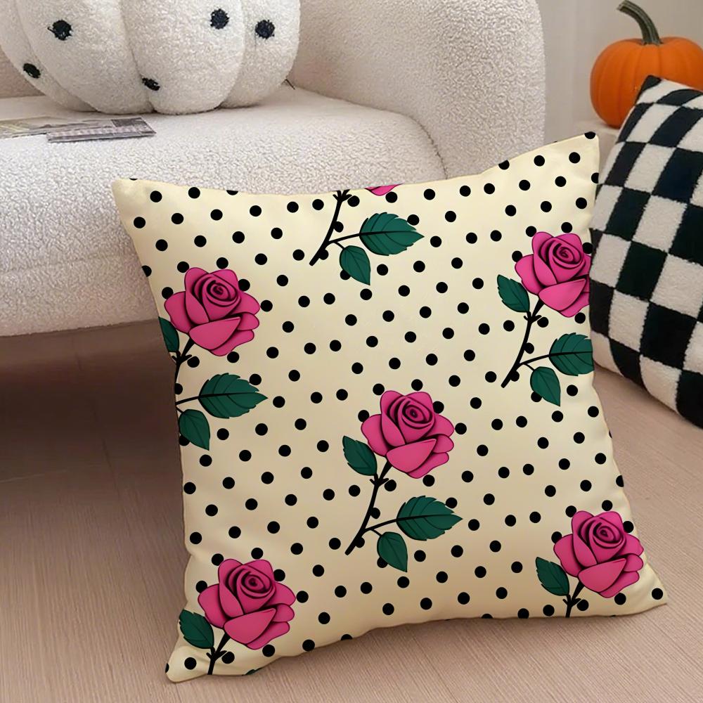 Retro Polka Dot Floral Pillow Retro Style Cushion Cover Throw Pillow Cover Hidden Button Durable Polyester Chair Cushion