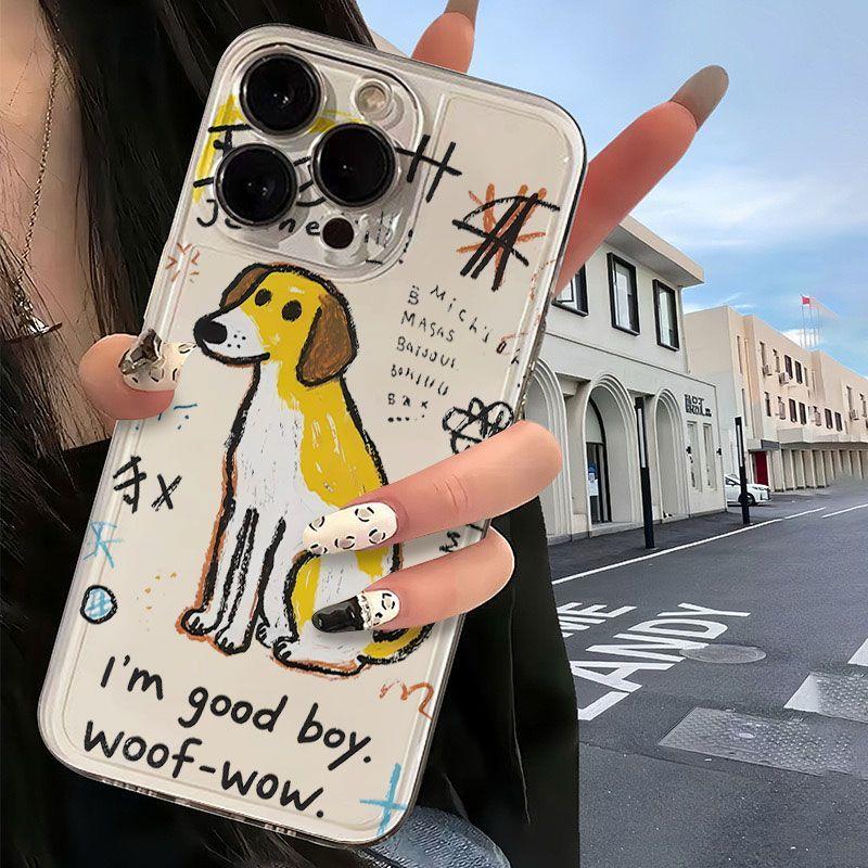 Hand Drawing Puppy Cat Transparent Phone Case for iPhone 17 Pro Max 16 Promax 15 Plus 14 12 13 11 16E mini Air Phone Case