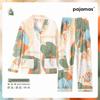 Fashion Flower Spring and Autumn Mom Loose Large Size Homewear Casual Imitation Cotton Long Sleeve Pajamas Two-piece Set Real Shot