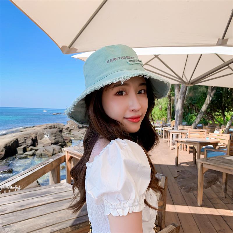 Spring and Summer New Sunscreen Sun Hat Women's Outdoor Versatile Sunshade Bucket Hat Korean Version Embroidered Letter Hat